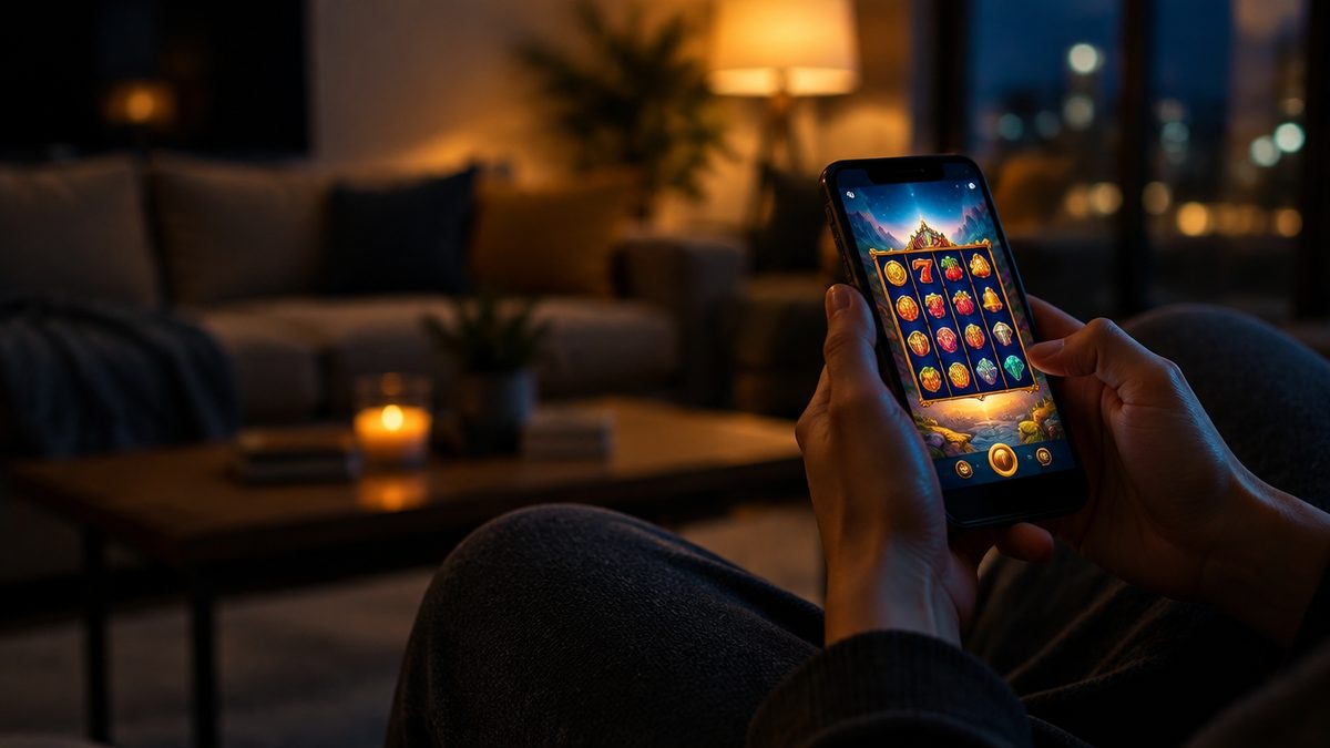 Musta älypuhelin, jonka näytöllä on kolme hopeista pelimerkkiä, mobiilikasino selaimessa