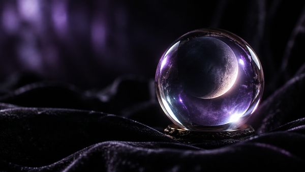 Pehmeästi hehkuva kristallipallo, jonka sisällä heijastuu kuunsirppi, violettia ja hopeista valoa mustalla sametilla. Moon Princess -slotti